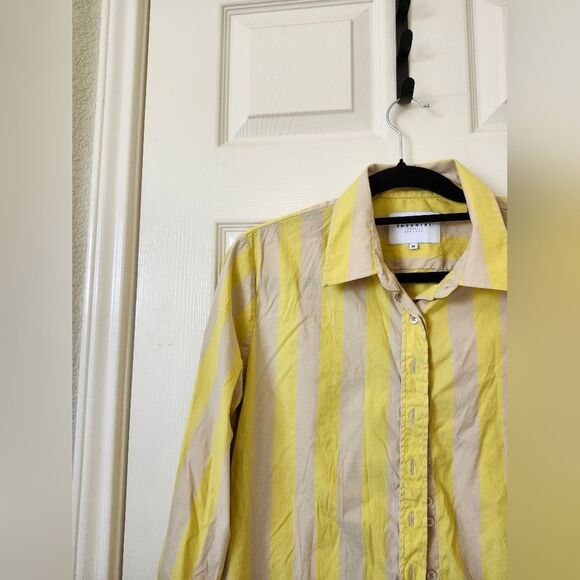 The Shirt by Rochelle Behrens Yellow Cream Striped Button Down Shirt M - Picture 5 of 7